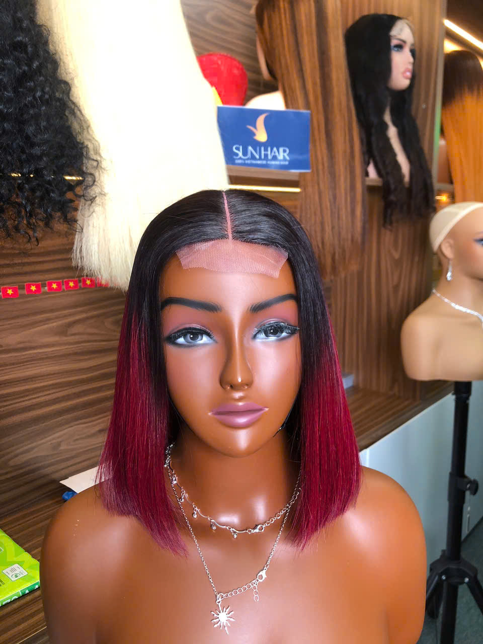 Ombre Burgundy Color Bob Wig – 100% Human Hair Wig from Vietnam | Sun Hair - Image 3