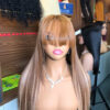Piano light brown color bone traight wig with bang