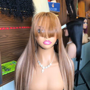 Piano light brown color bone traight wig with bang