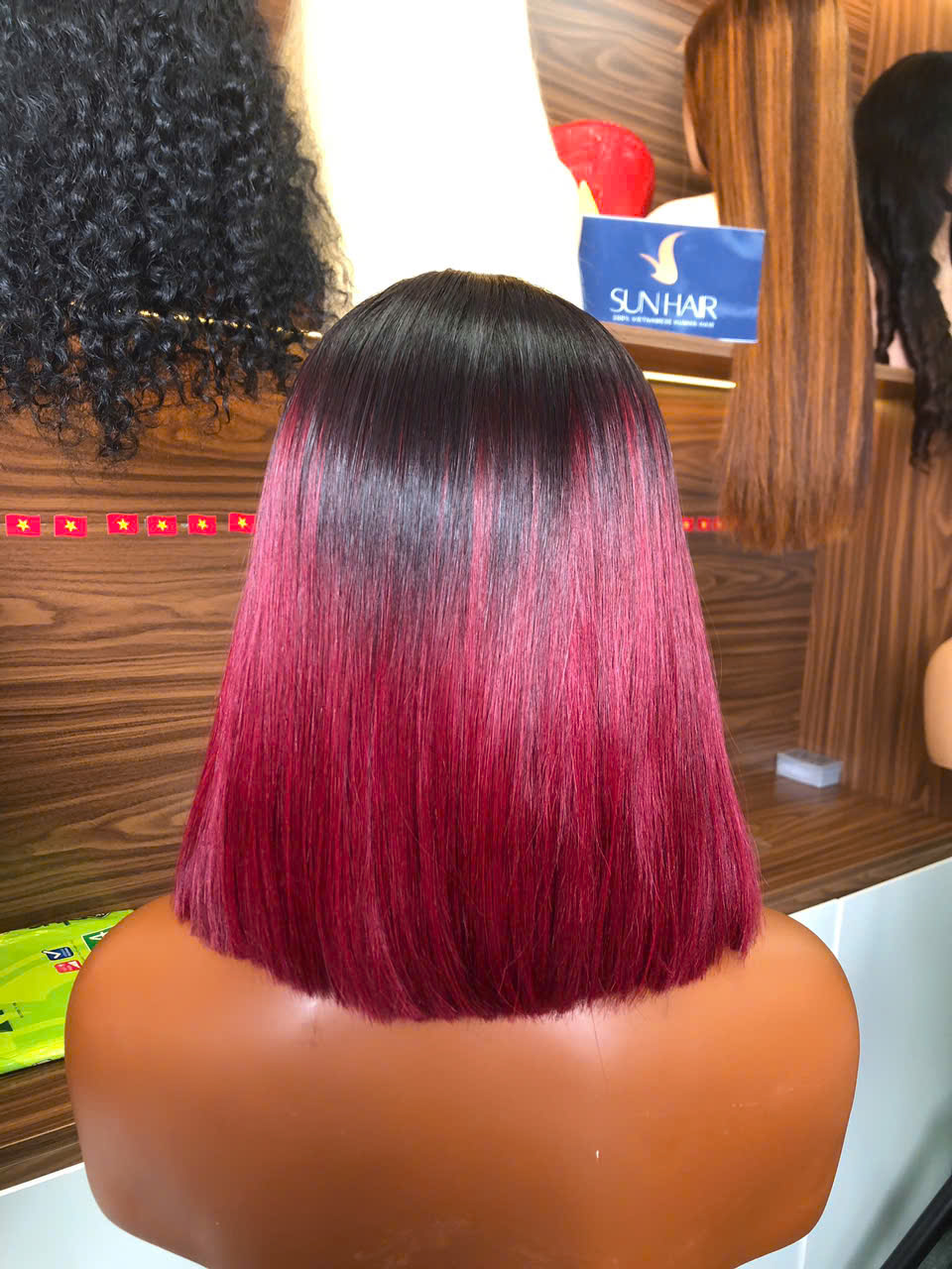 Ombre Burgundy Color Bob Wig – 100% Human Hair Wig from Vietnam | Sun Hair - Image 2