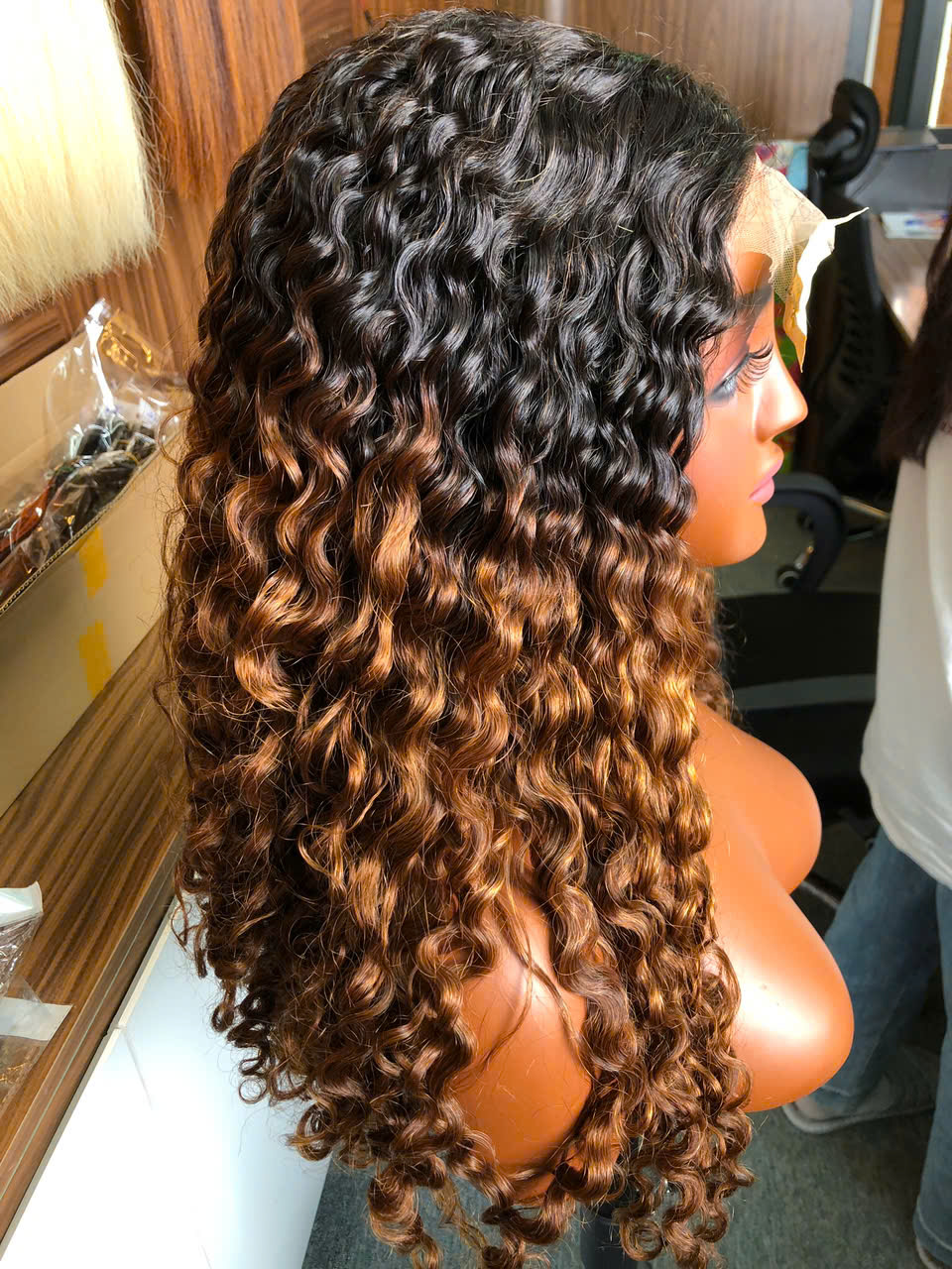 Ombre Brown Color Burmese Curly Wig – 100% Human Hair Wig from Vietnam | Sun Hair - Image 4