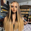 Silky Bone Straight Wig 8’’ Ombre Brown Blonde color