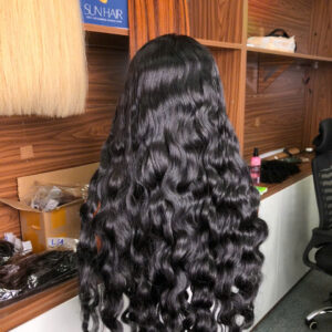 Alternative view of Natural Color Wavy Wig With Bang– 100% Human Hair from Vietnam | Sun Hair