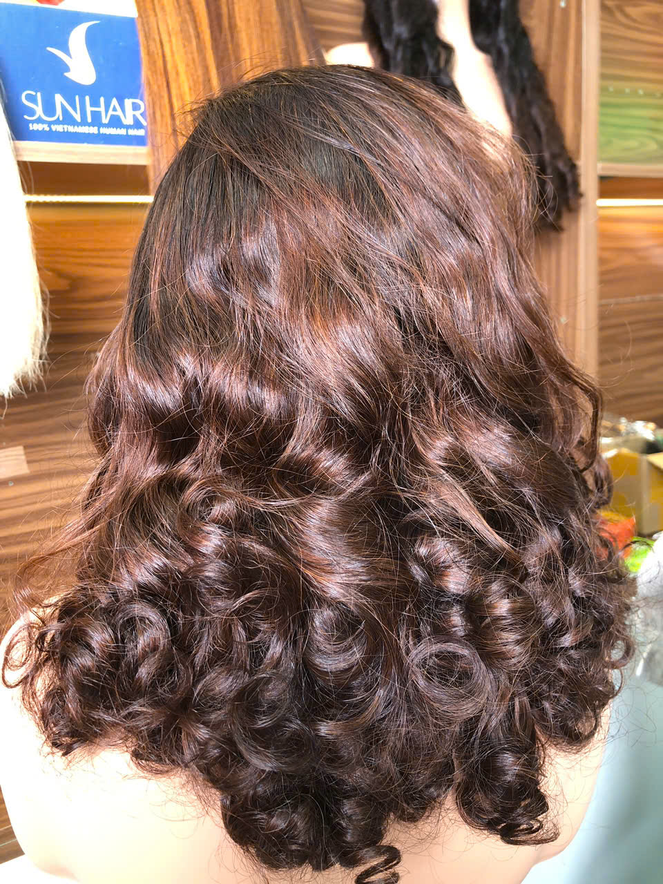 Ombre Brown Color Curly Wig – 100% Human Hair Wig from Vietnam - Image 5