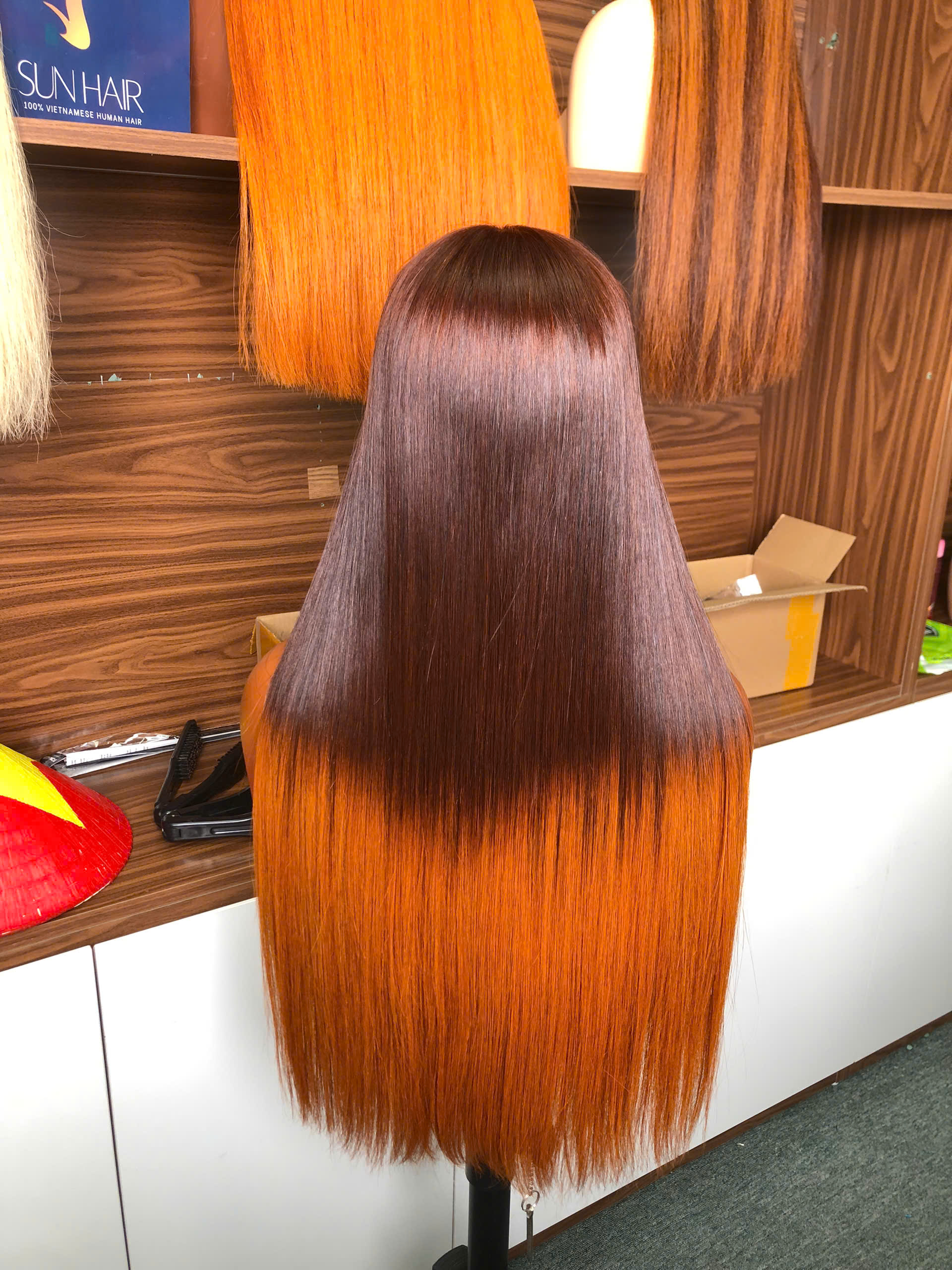 Ombre Brown Orange Color Bone Straight Wig – 100% Raw Vietnames hair From Sun Hair - Image 5