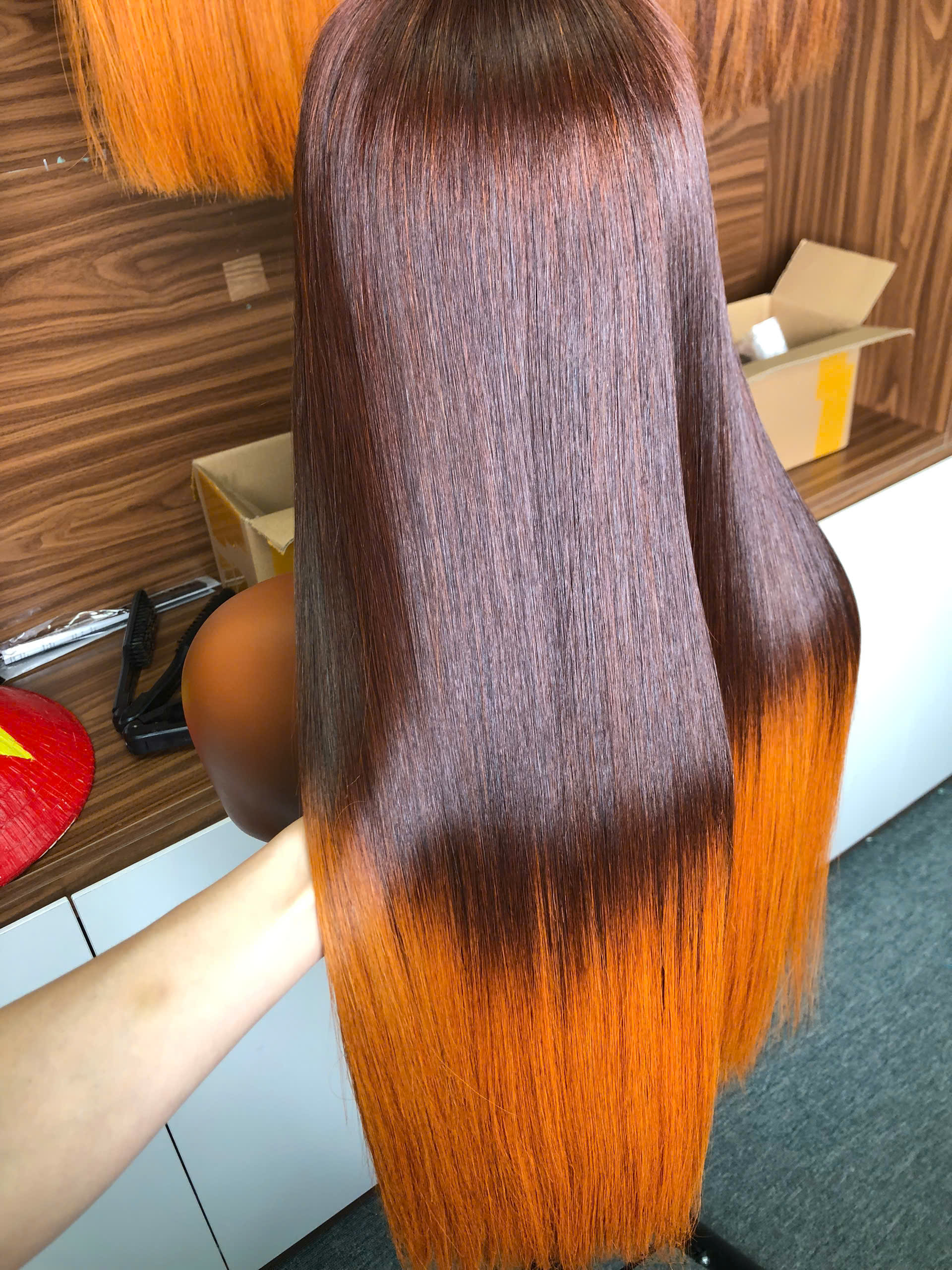 Ombre Brown Orange Color Bone Straight Wig – 100% Raw Vietnames hair From Sun Hair - Image 2