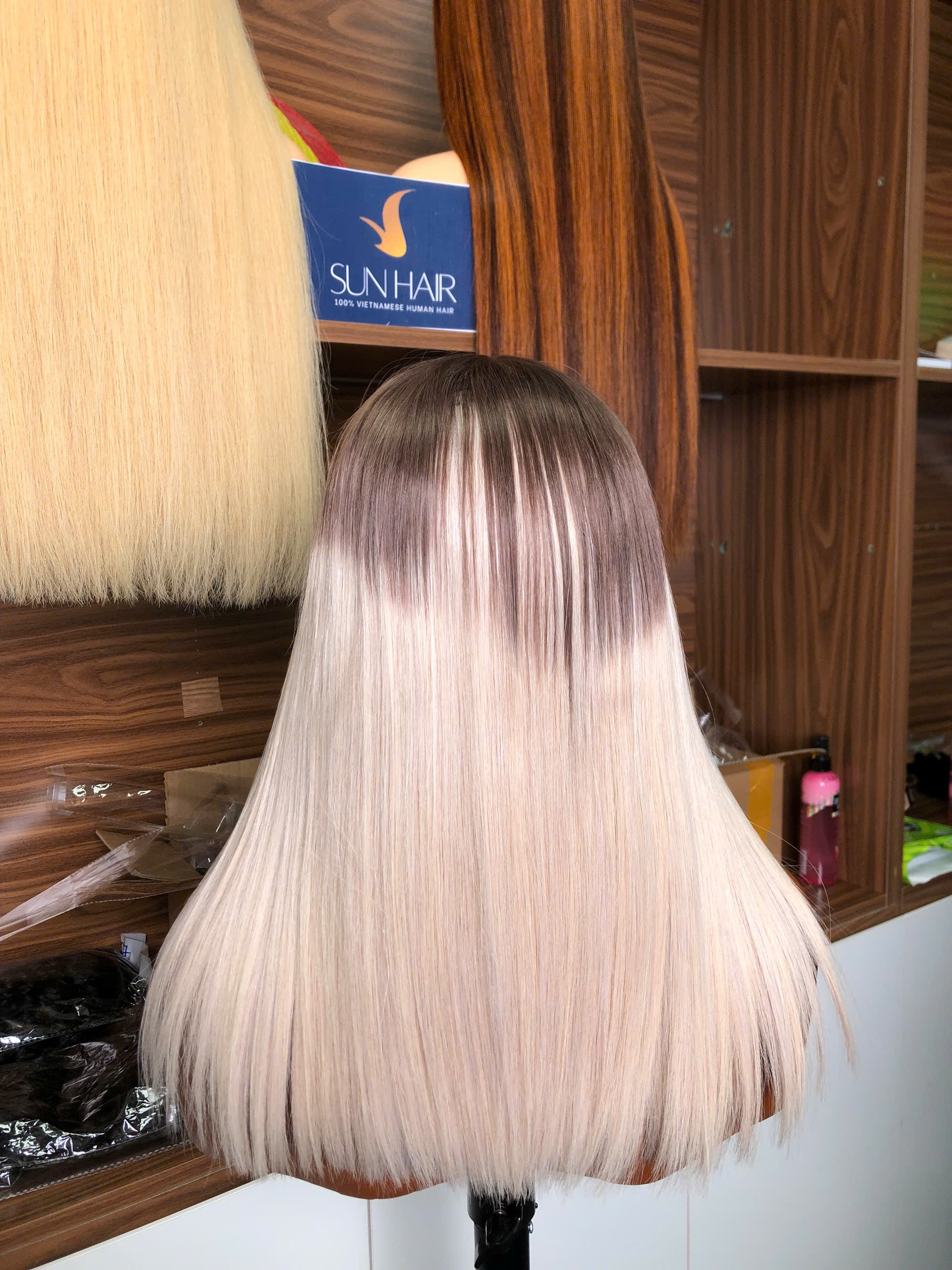 Ombre white Color Bone Straight Wig – 100% Raw Vietnames hair From Sun Hair - Image 5