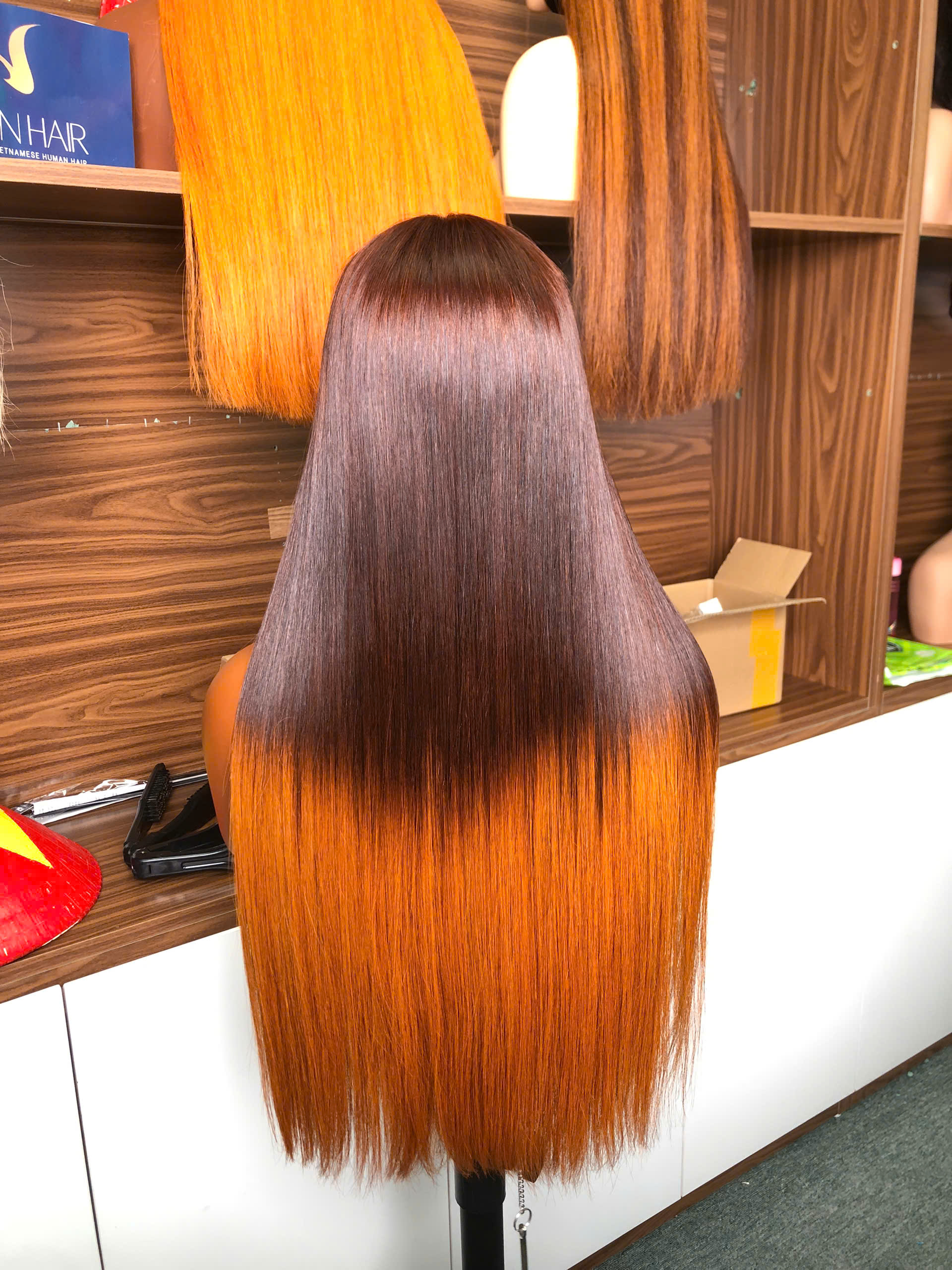Ombre Brown Orange Color Bone Straight Wig – 100% Raw Vietnames hair From Sun Hair - Image 4