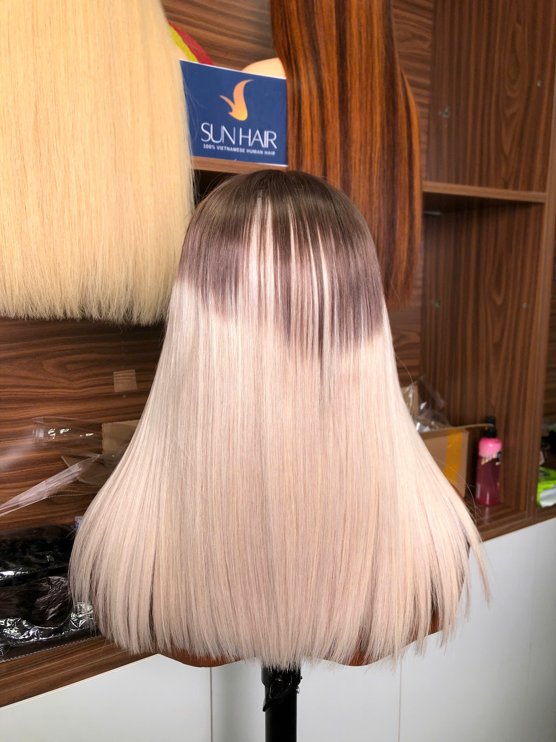 Ombre white Color Bone Straight Wig – 100% Raw Vietnames hair From Sun Hair - Image 3