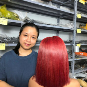 Alternative view of Red Color Bone Straight Wig – 100% Raw Vietnames hair From Sun Hair