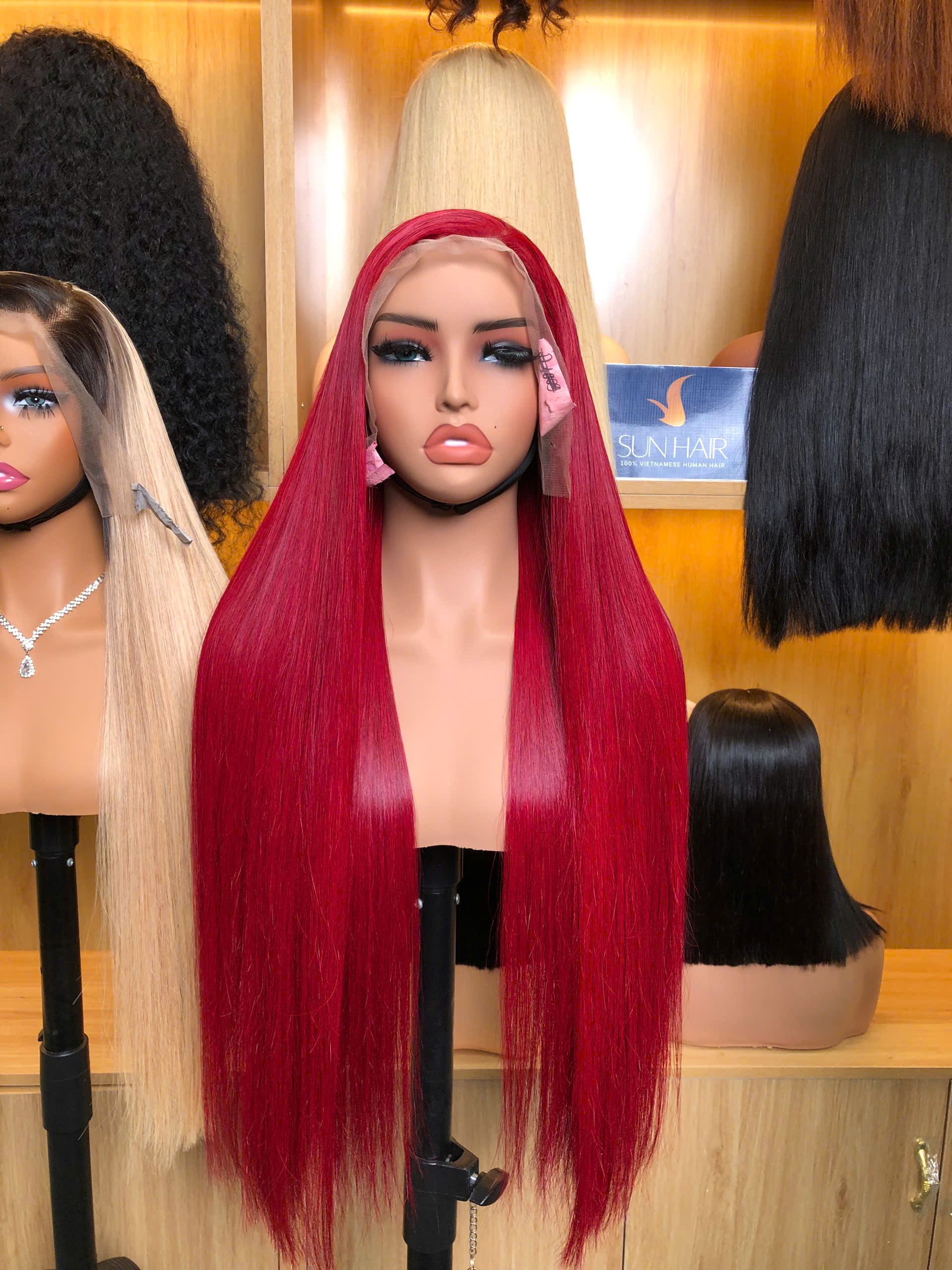 Red Color Bone Straight Wig – 100% Raw Vietnames Hair From Sun Hair