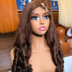 Alternative view of Brown Color Loose Wavy Wig – 100% Raw Vietnames Hair From Sun Hair