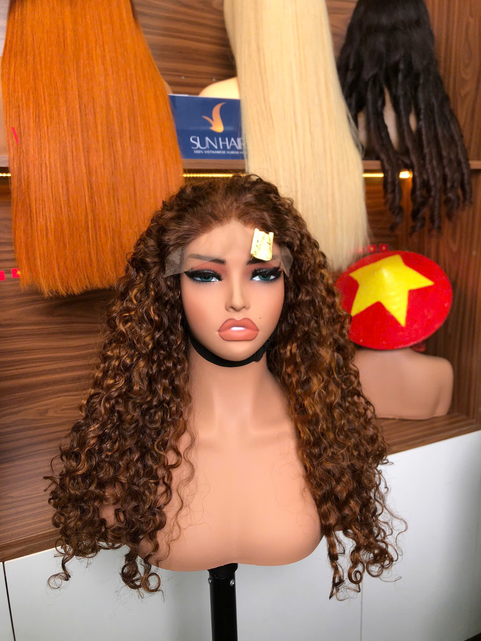 Piano Brown Color Burmese Curly Wig – 100% Raw Vietnames hair From Sun Hair