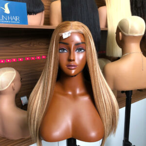 Alternative view of Silky Bone Straight Wig 20'' in honey brown highlight color, made from 100% Vietnamese human hair SDD. Natural shine, full density, and premium quality from Sun Hair.