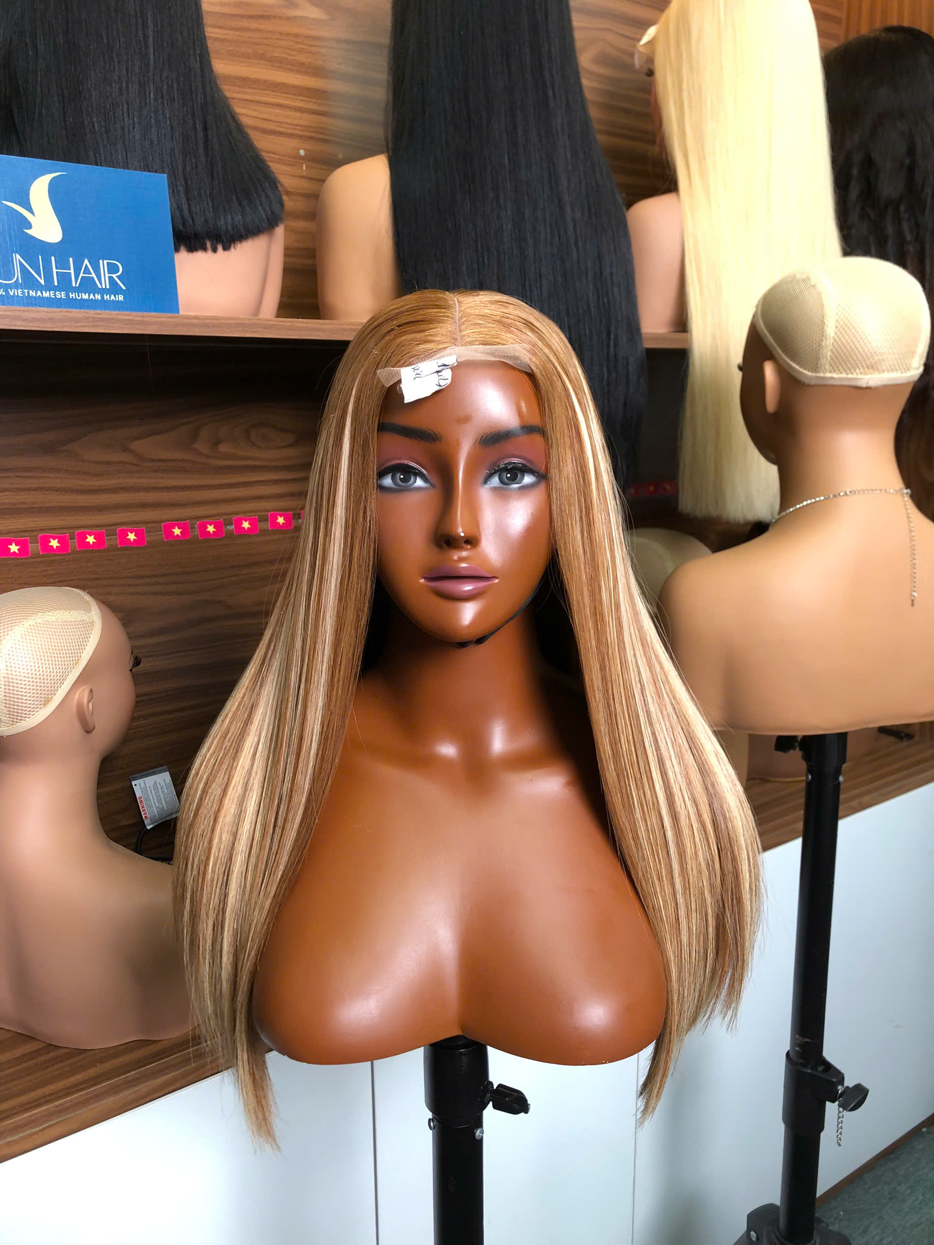 Silky Bone Straight Wig 20'' in honey brown highlight color, made from 100% Vietnamese human hair SDD. Natural shine, full density, and premium quality from Sun Hair.