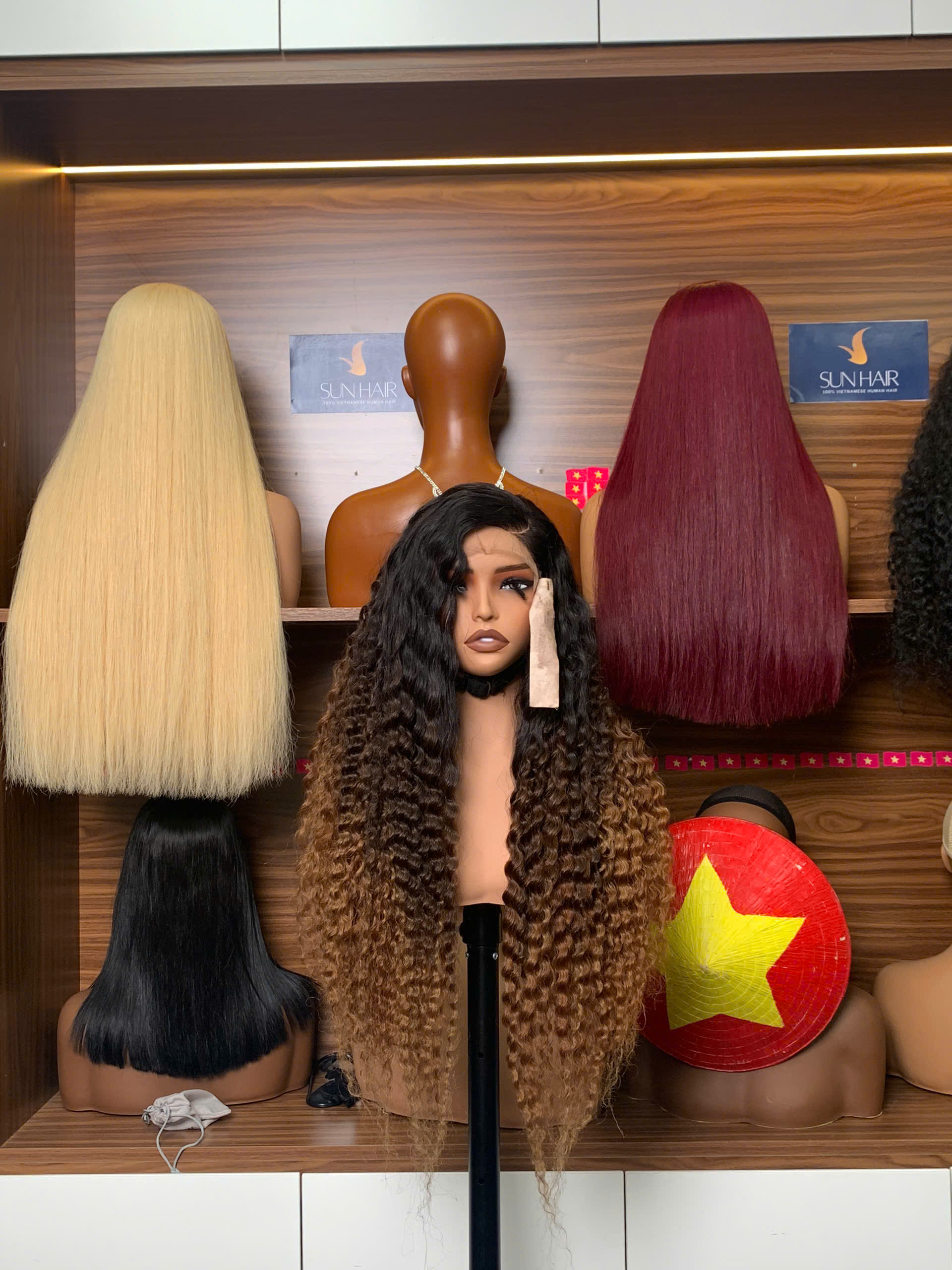 Burmese Curly Wig 28’’ – Mix 3 Color | 100% Raw Vietnamese Hair from Sun Hair